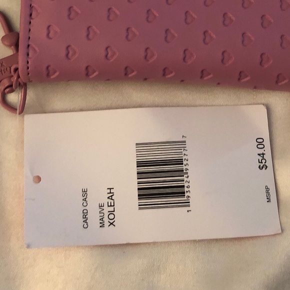 Betsey Johnson Mauve Card Case Wallet & Key Ring Embossed Heart Pattern NWT - Picture 5 of 16